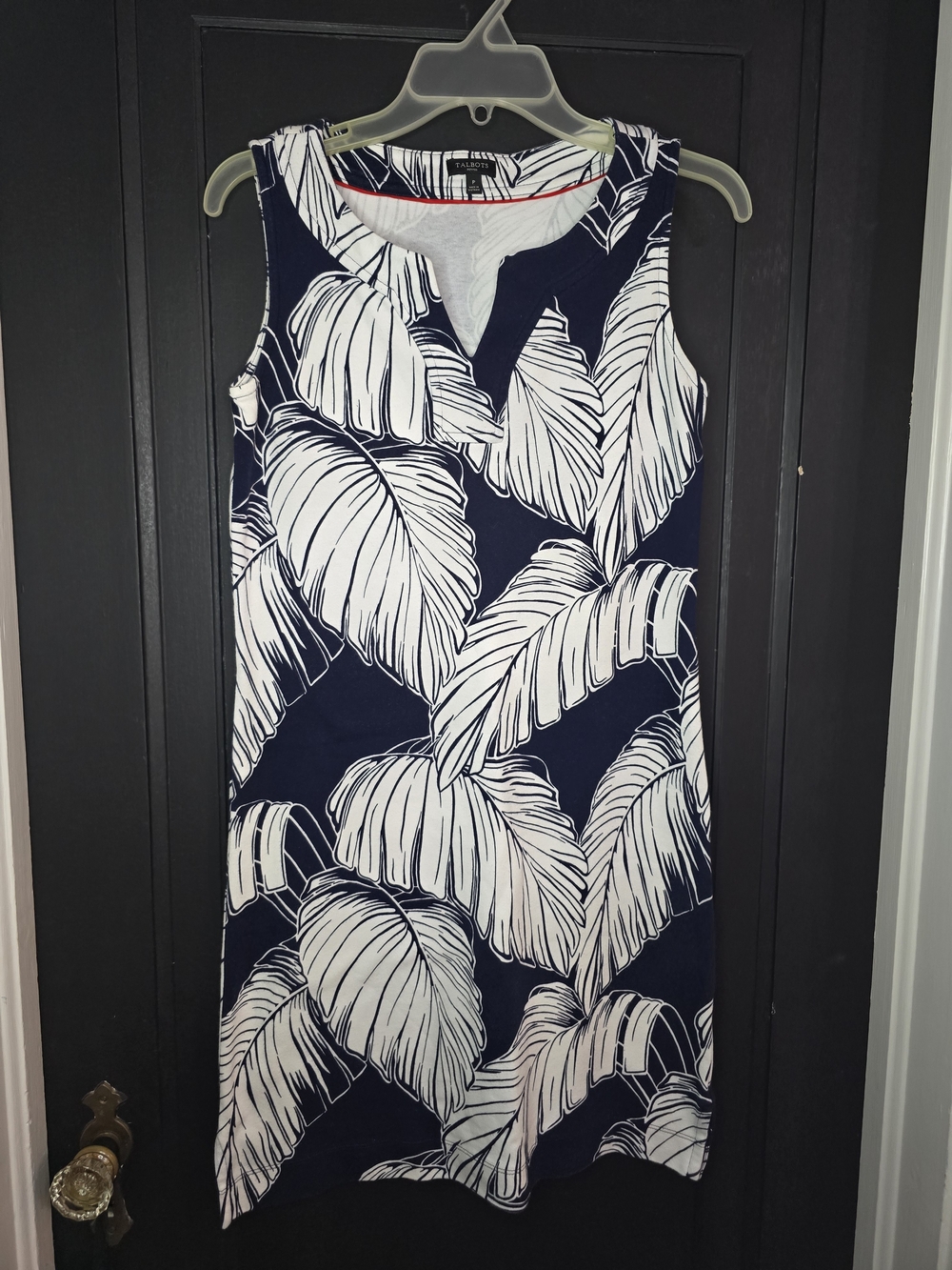 Talbots Navy and White Printed Dress with Red Trim